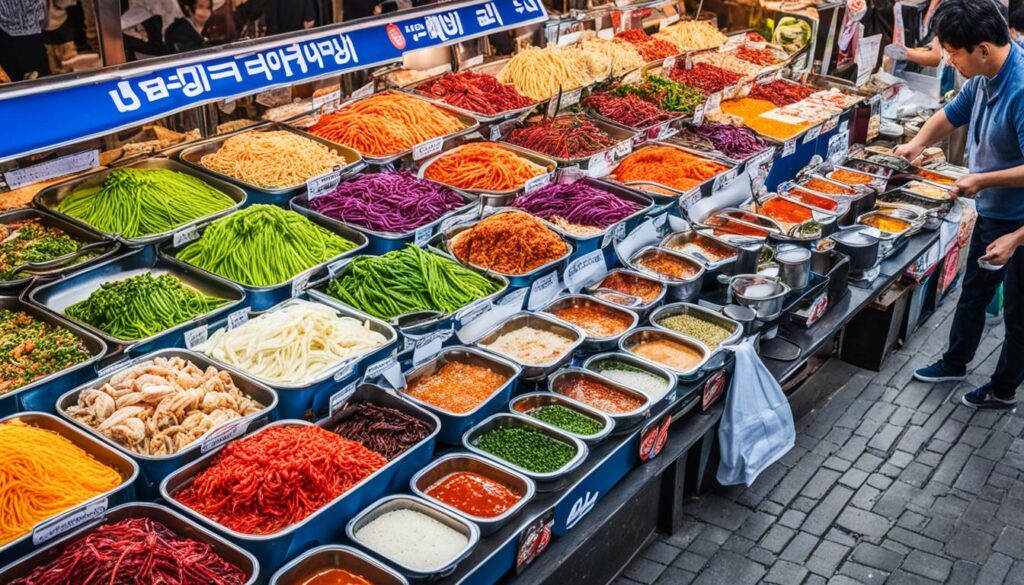 Busy food market in Seoul